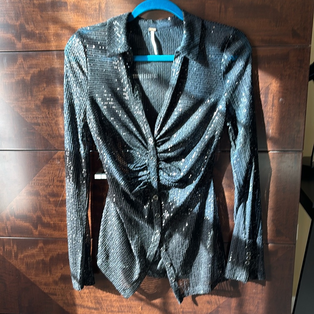 Free people button down sparkle top, never been used